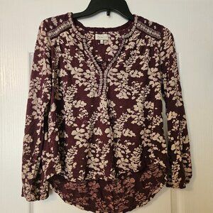 Lucky Brand Cotton Blend Purple Floral Peasant Top Size S